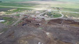 Aerial view of tornado damage in Didsbury, Alberta