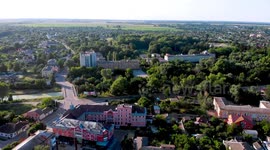 4К. Aerial view. Beautiful view of the picturesque town of Nizhyn. Chernigov region, Ukraine.