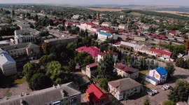 4К. Aerial view. Beautiful view of the picturesque town of Podolsk. Odessa region. Ukraine.
