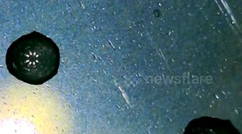 Microscopic close-up view of drops of water in a bottle cap. Paris, France. 2 july 2023.
