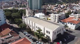 aerial view of the catholic church in the center of the city of cambui minas Gerais brazil