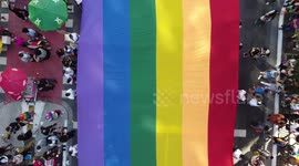 Drone footage shows massive rainbow flag for Sao Paulo Pride parade