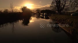 landscape lake with boats sunset