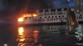 Dramatic moment passengers escape burning ferry in the middle of sea