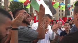 Palestinians shout slogans during protest in Ramallah against Israeli raid on Jenin camp