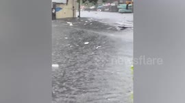 Roads flooded in rubbish-filled deluge amid heavy rain in Phnom Penh, Cambodia