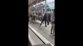 Unbelievable! Paris traffic ticket agents dance while users are fined. France, Issy-Val-De-Seine train station (SNCF society: Société Nationale des Chemins de Fer Français), Paris suburb. 4 july 2023.