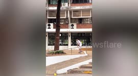 Skater lands on his groin in painful handrail fail