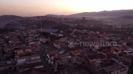 Guarulhos Sao Paulo Brazil, July 04, 2023, aerial view of the end of the day in the city of Guarulhos