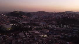 Guarulhos Sao Paulo Brazil, July 04, 2023, aerial view of the end of the day in the city of Guarulhos