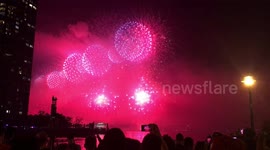 The closing of the Macy's spectacular Fourth of July fireworks show in New York City