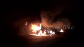 Hundreds of goats killed in lorry fire