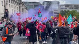 Thousands of striking teachers march 'Pay Up! Save Our Schools' in Parliament Square, London