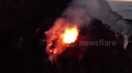 Smoke comes out of Mount Stromboli before it erupts