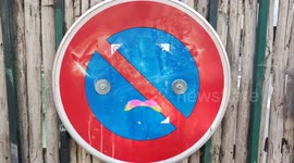 Pareidolia (mustache,  Interdiction sign Paris France, Tolbiac). 7 july 2023