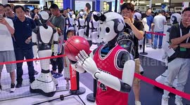 Human-like Intelligent Service Robo Plays Basketball at The 2023 WAIC in Shanghai