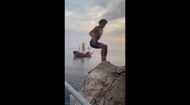 I was doing a backflip off a 12 metre high cliff jumping spot in Dubrovnik, Croatia and I wanted someone to film so got a random kid to film it. I couldn’t believe when I played back the video the sound he made
