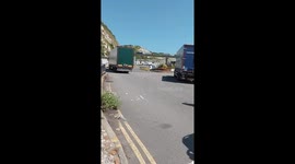 Lorries queuing at Dover port