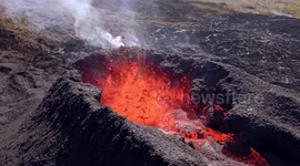 Fiery showcase of nature's power as drone captures an erupting volcano on Reunion Island
