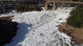 Aerial Footage Reveals Impact of Toxic Foam in Tiete River on Communities in Sao Paulo, Brazil