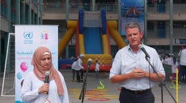 Palestinian children enjoy as part of the activities proposed during a Summer Fun Weeks 2023 organised by the United Nations