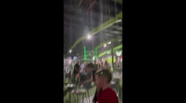 Flooding through the roof of Flipout Trampoline Park in Chester after a heavy thunderstorm.