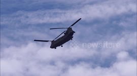 Four US Military Chinooks fly over Kent, UK