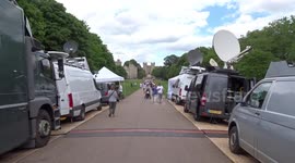 Media zone in Windsor Great Park on the day President Biden meets Kings Charles at Windsor Castle