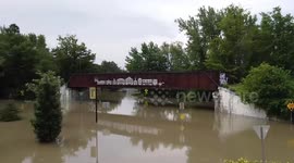 Heavy flood submerges roads following 'catastrophic' storm in Vermont, USA