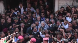 Palestinian president Mahmud Abbas speaks drring his visiting to the Jenin camp, north of the West Bank, a week after the largest Israeli raid there in years