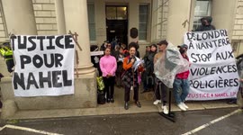 Protesters gather outside French Embassy in London against police killing of 17-year-old Nahel Merzouk Protest in Lomdon