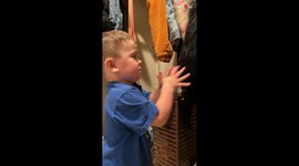 Cute toddler has a weird fear and fascination of furry things