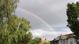 After terrible stormy weather an amazing double rainbow appears in the sky's of East London