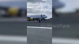 Passengers use emergency slides following birdstrike into plane engine at Barcelona airport