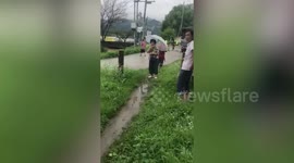 Devastating flood washes away house in South Korea