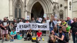 Rally to restore the right to wild camp on Dartmoor National Park outside the Royal Courts of Justice in London