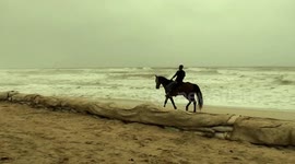 Horse riding on Salalah Beach during monsoon season of June to August