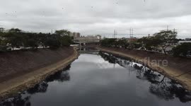 Aerial Footage of Polluted Water in the Cabucu de Cima and Tiete River in Sao Paulo, Brazil