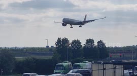 Virgin Atlantic A350-1000 landing at London Heathrow viewed from the Thistle Hotel.