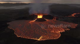 Pool of shimmering lava surrounds Iceland's Fagradalsfjall volcano