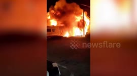 Train slams into truck broken down on level crossing in Indonesia