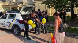 Police Officers Give Balloons to Children on the National Police Day in Irpin, Ukraine