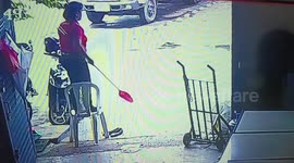 Worker falls from weak plastic chair while cleaning ceiling