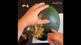 Woman's ASTOUNDING watermelon carving turns fruit into finely-detailed masterpiece