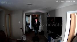 Woman Trips Over Suitcase And Vacuum