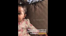 Baby has hilarious reaction to Dad's missing beard