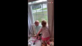 Toddlers excitedly wait for their mommy by the window *Heartwarming Reaction*