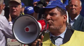 File Footage: Trade Union Leader Speaks at Railways Workers Protest in Bucharest, Romania