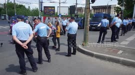 File Footage: Gendarmes Guard Protest March in Bucharest, Romania