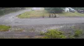 Car Drives Over Lawn To Hit Cement Mailbox